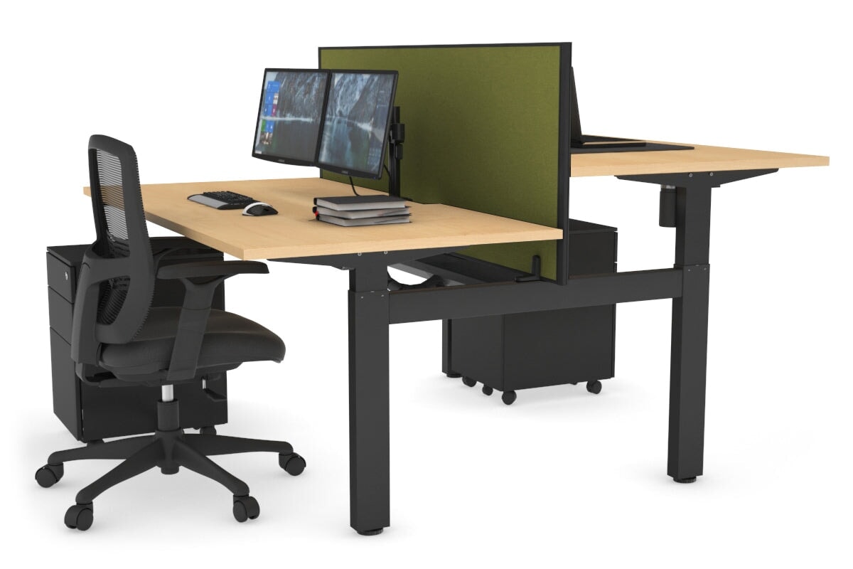 Adjustable 2-Person H Bench Workstation with Black Frame - 1400L x 800W, Cable Management Scallop | Perfect for Office, Home Workspace & Collaborative Environments