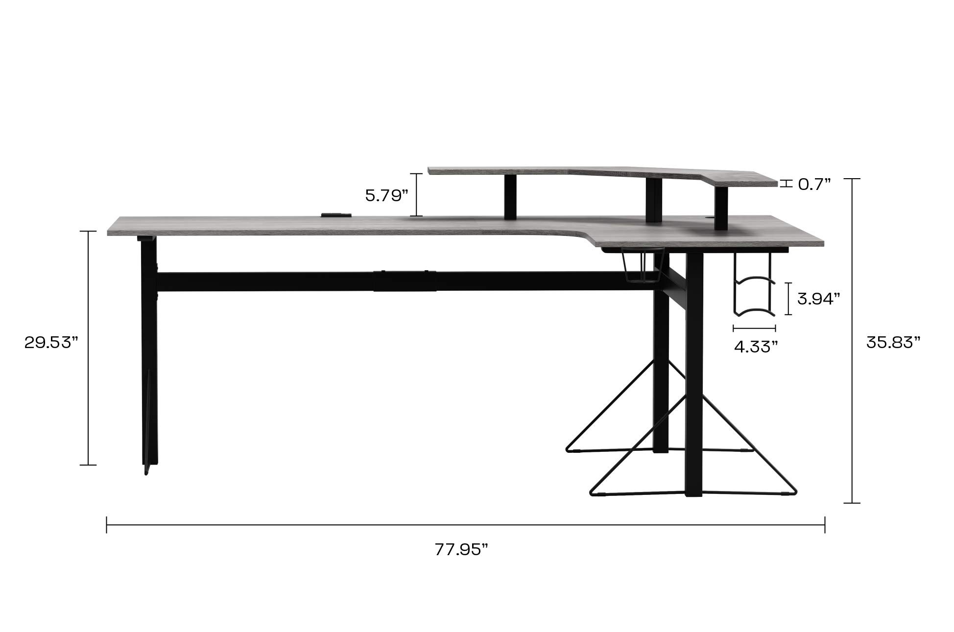DAR CORE Gaming L-Shaped Desk with Built-in Power Outlets, Gray/Black - Perfect for Home Office & PC Gaming Setup