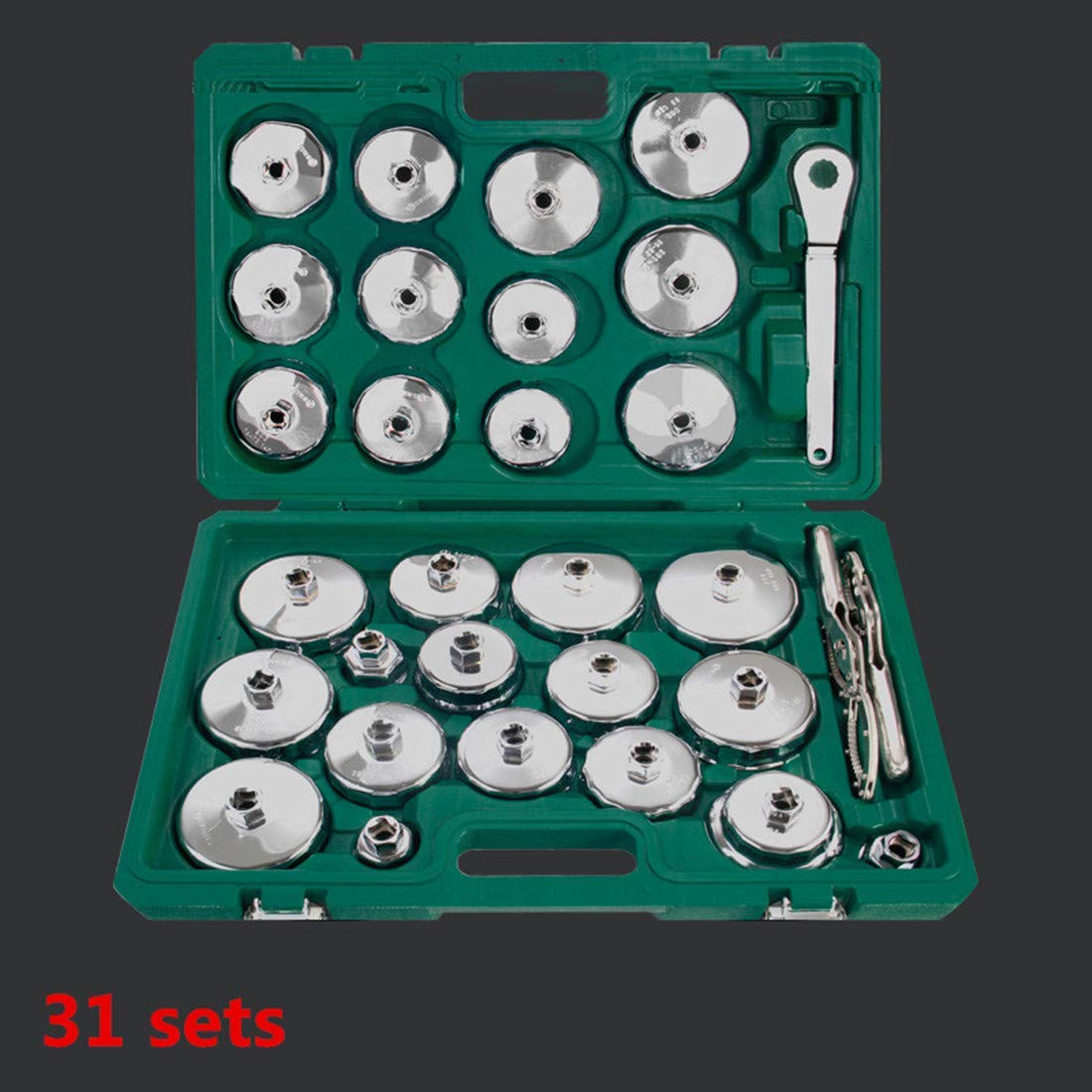 T-King Universal Oil Change Filter Cap Wrench Cup Socket Tool Set - 31-Piece Non-Alloy Machine Filter Wrench Kit for Car, Truck & Motorcycle Maintenance | DIY Oil Change & Automotive Repair Tool