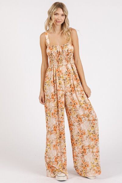 Mittoshop Floral Print Gathered Bust Sleeveless Jumpsuit for Women - Summer Beach Party, Vacation Outfit, Casual Wear