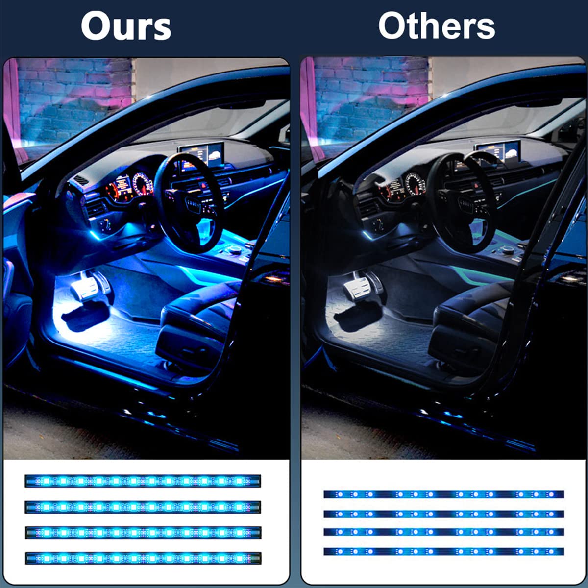 48 LED RGB Interior Car Lights with Remote & Music Sync - 4-Piece Under Dash Lighting Kit with 12V 2A Car Charger | Perfect for Car Customization, Night Driving & Party Atmosphere