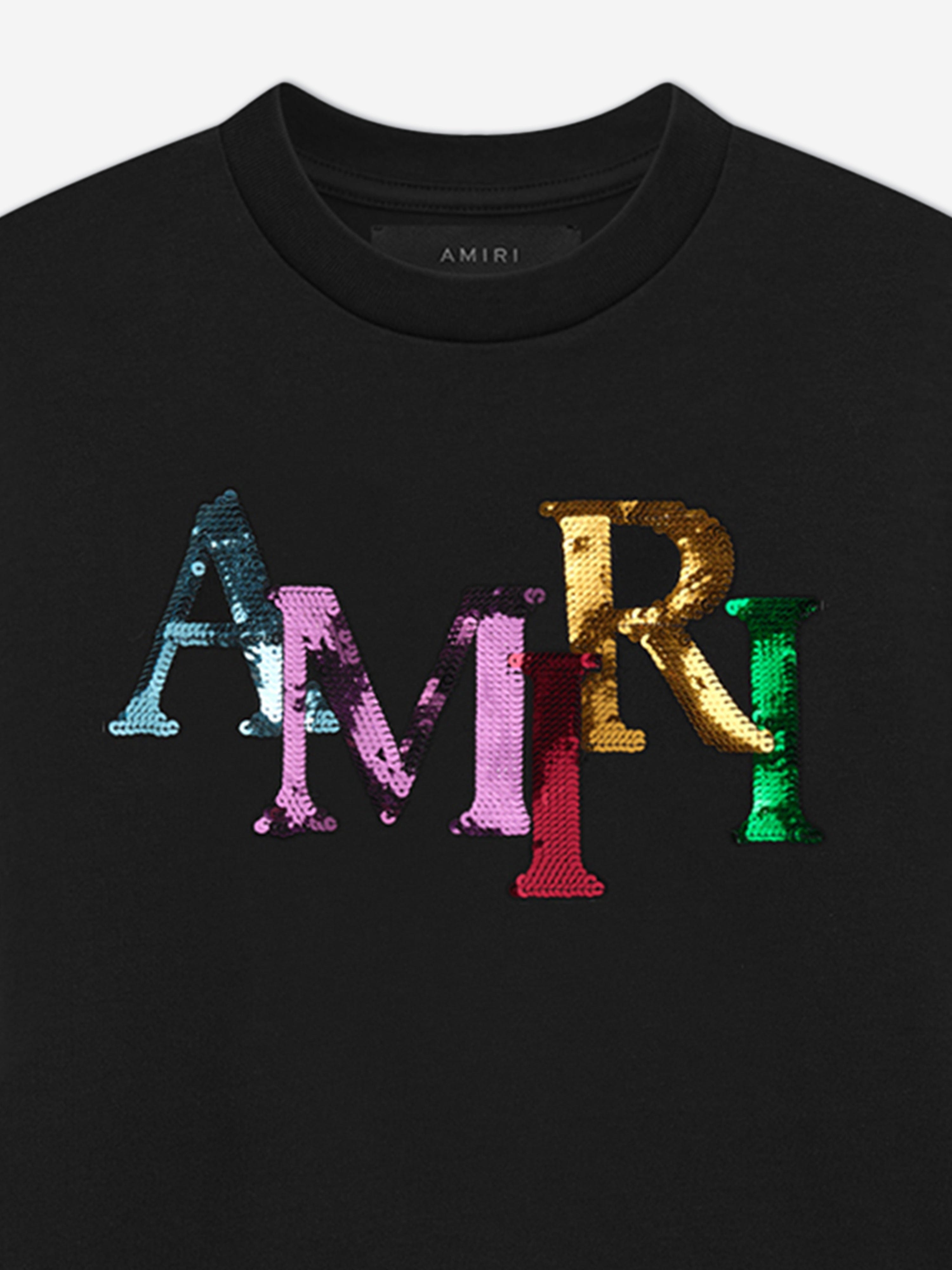 Amiri Kids Black Staggered Sequin T-Shirt | Trendy Graphic Tee for Boys & Girls | Perfect for Parties, Holidays & Special Occasions