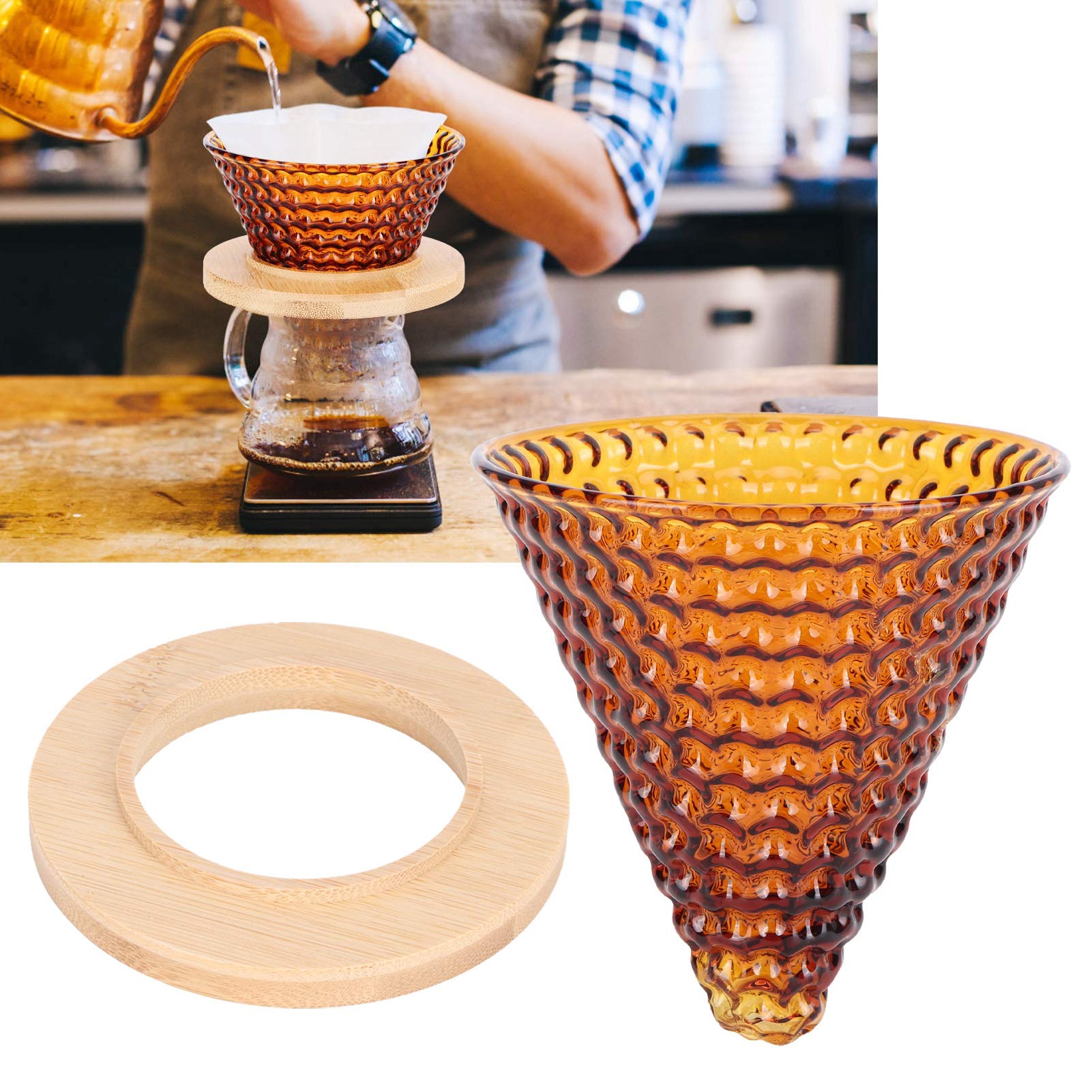 Pour Over Coffee Dripper - Reusable Glass Coffee Maker with Pot & Funnel - Brown & Blue Colors - Perfect for Home Brewing, Office Use & Camping Coffee