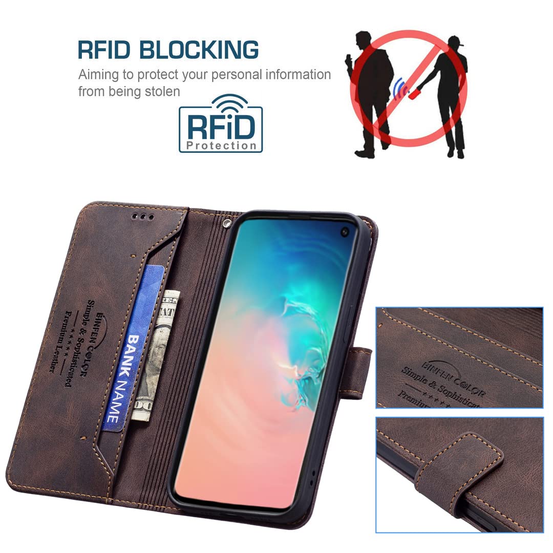 Premium Leather Wallet Case for Samsung Galaxy S10 Plus with Card Holder, Kickstand & Magnetic Clasp - Coffee Brown | Perfect for Business, Travel & Everyday Protection