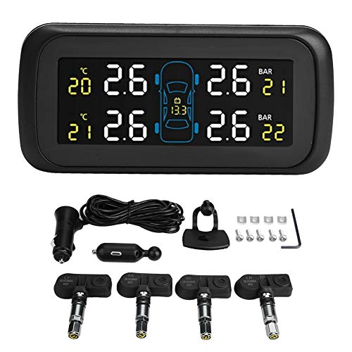 Bluetooth TPMS Tire Pressure Monitoring System with 4 Internal Sensors - LCD Display & USB Charger for Car Cigarette Lighter - Real-Time Tire Pressure Alerts for Safe Driving - Perfect for SUVs, Trucks and Long Road Trips