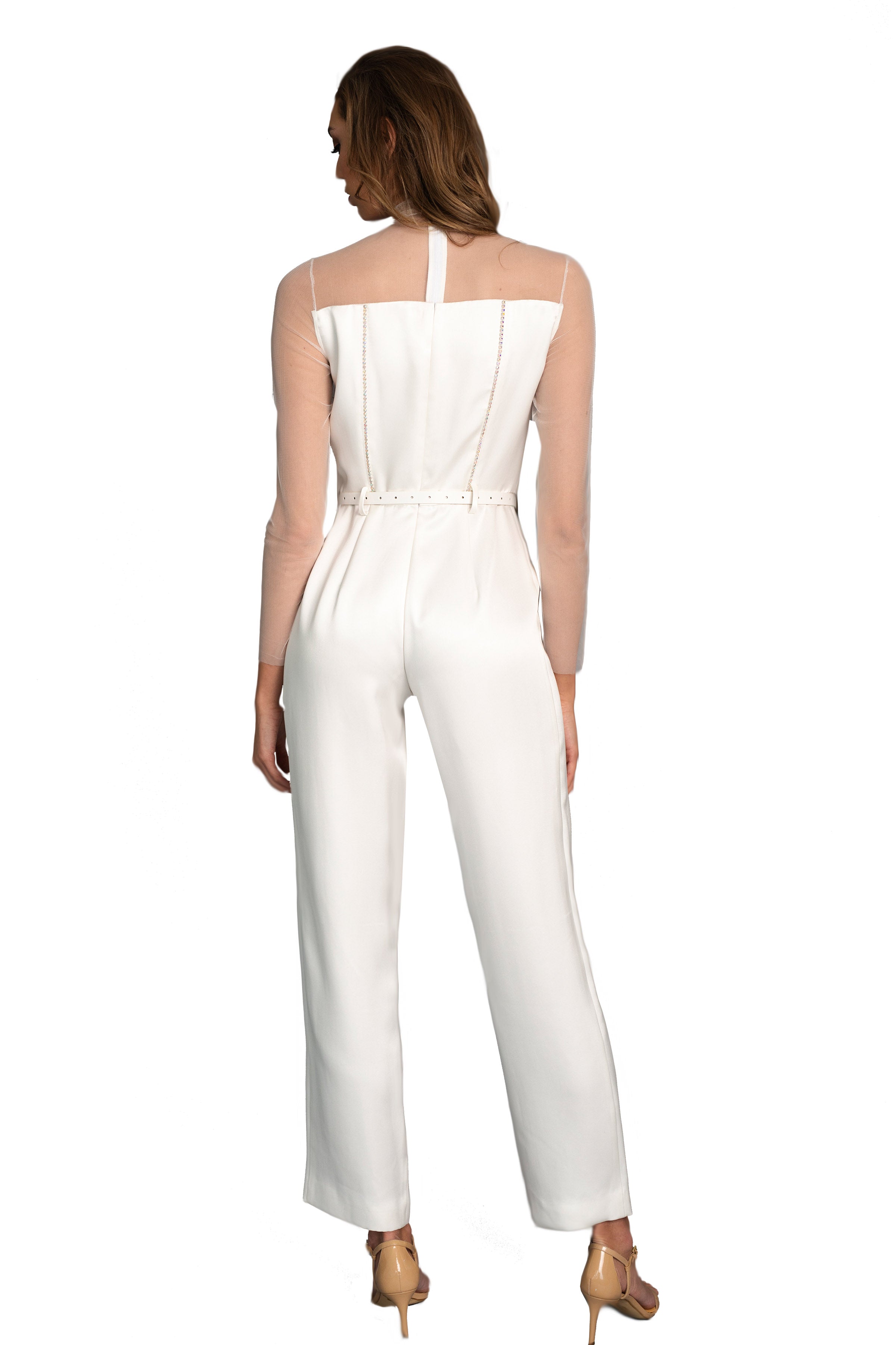 Illusion Neckline Jumpsuit for Women - Elegant One-Piece Romper with V-Neck Design | Perfect for Parties, Date Nights & Special Occasions