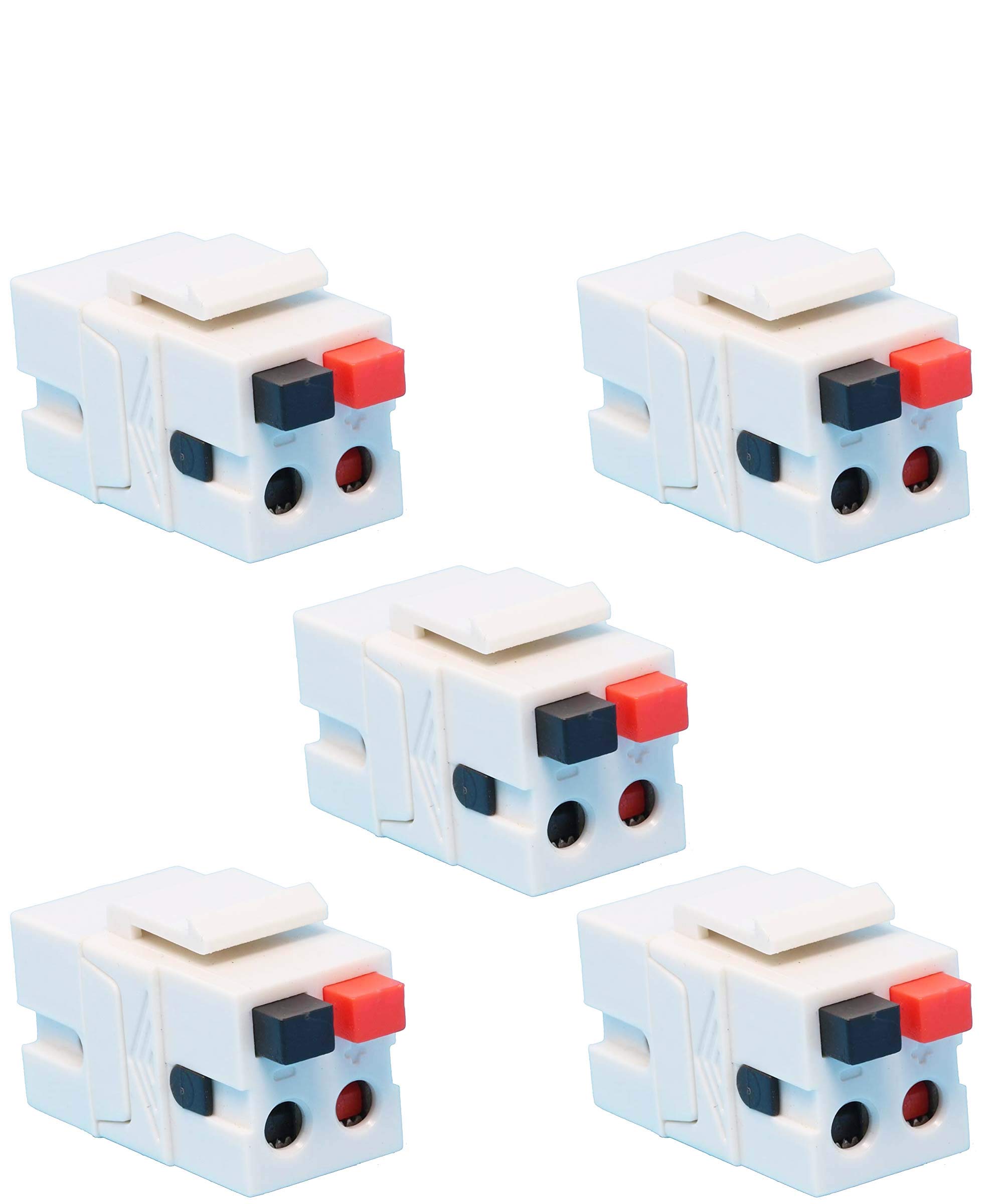 Spring Loaded Speaker Keystone Jack - Female to Female Connector for Home Theater Wall Plates, White (5-Pack) - Perfect for Home Audio Systems, Wall Mounting & DIY Speaker Installations