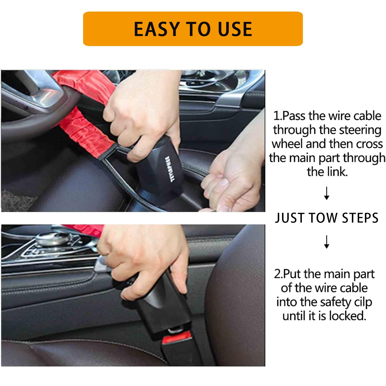 Premium Car Steering Wheel Lock Anti-Theft Device - 18'' Max Length, ABS Sturdy Construction with 3 Keys | Universal Fit for Most Vehicles, Trucks, SUVs, Vans & Golf Carts (Red) | Perfect for Parking Security & Theft Prevention in High-Risk Areas