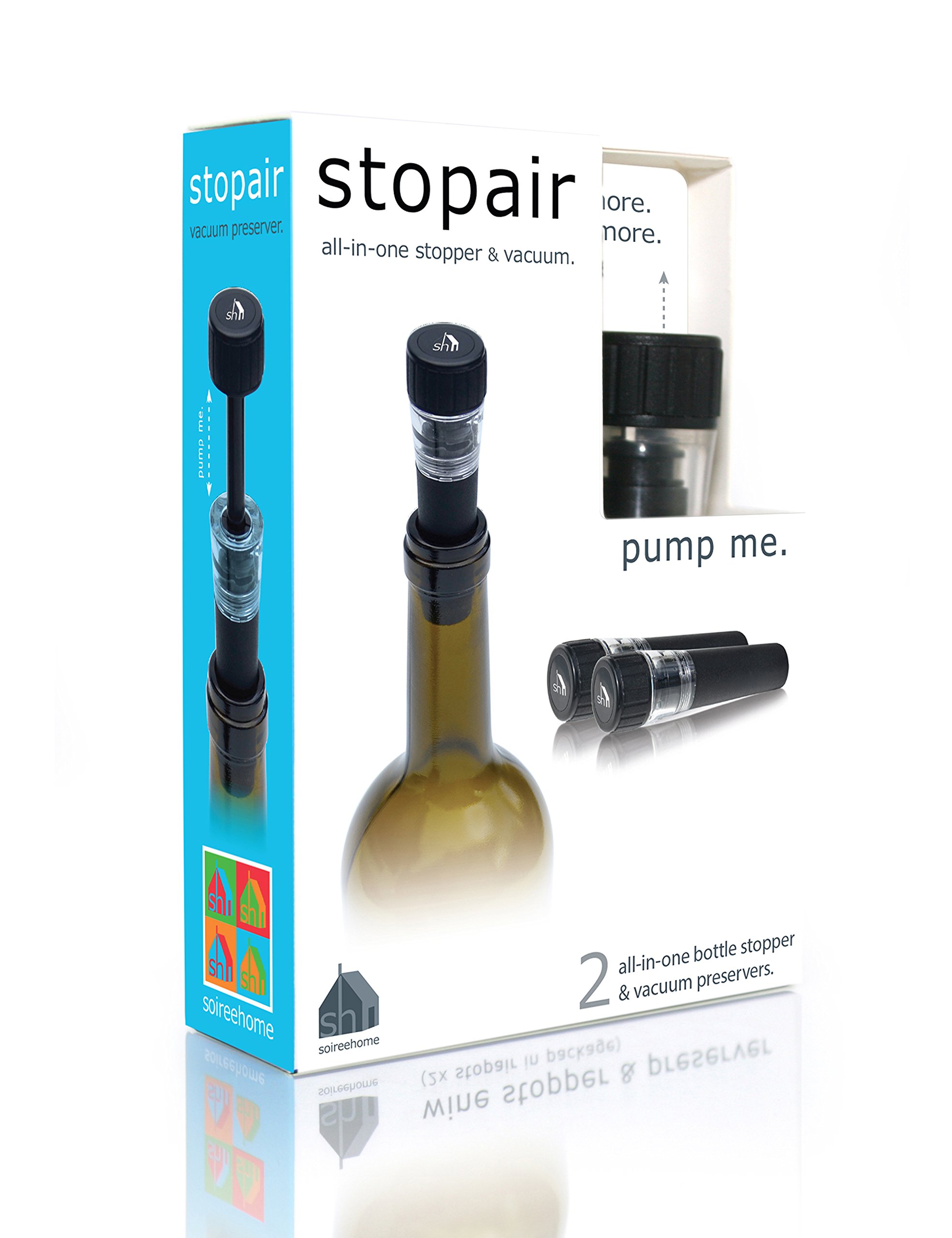 Soireehome Stopair Vacuum Sealer Pump Wine Cork and Bottle Stopper Set of 2 - Extend Freshness for Wine, Oil, Vinegar & Liquor - Air Tight Preservation System for Longer Shelf Life - Perfect for Home Bars, Restaurants & Gifts