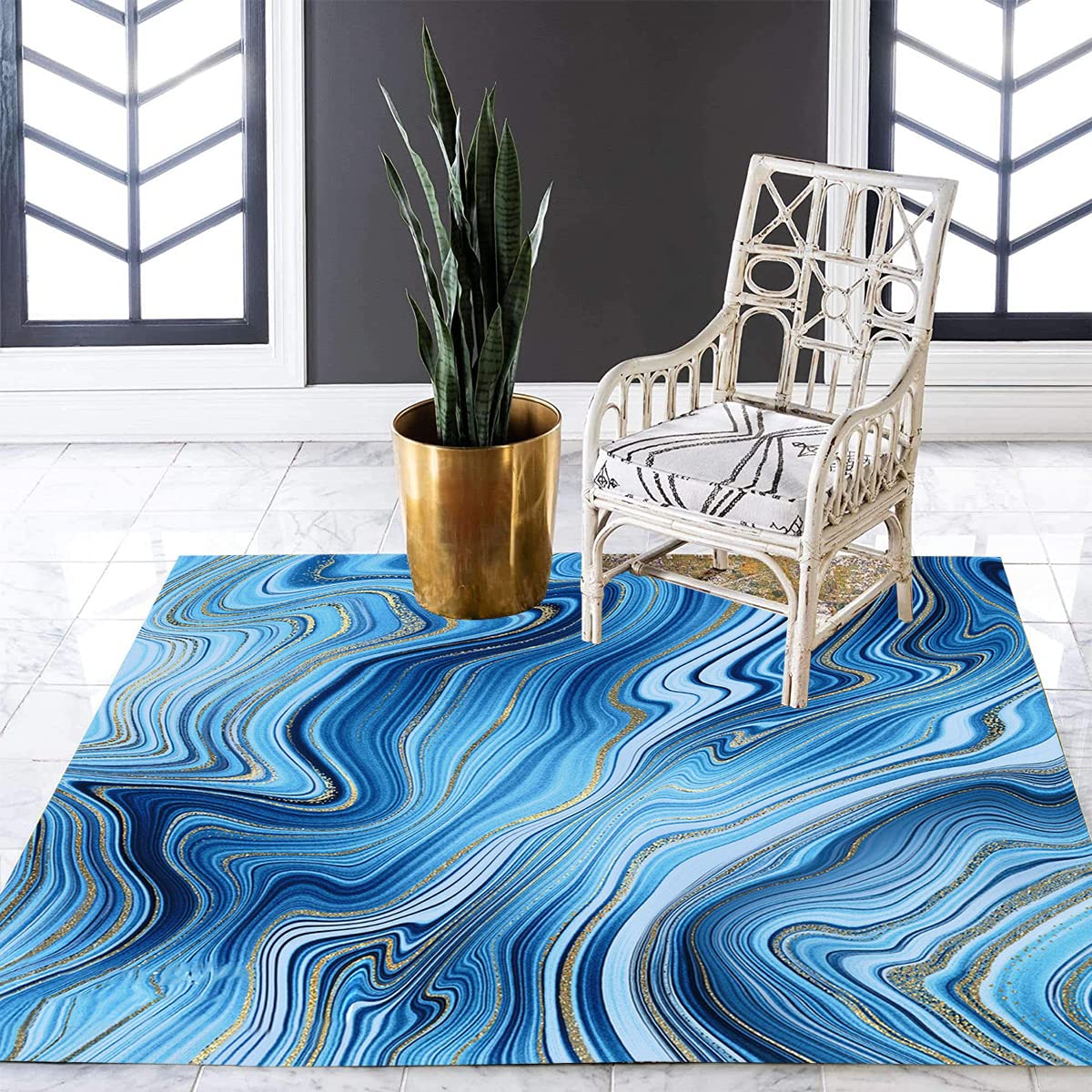 Turquoise Beige Marble Swirl Abstract Modern Square Area Rug - Washable Soft Lux Carpet for Living Room, Bedroom, Game Room & Home Office - Perfect Under Dining Table, Indoor Runner & Art Decor Floor Mat (6x6)