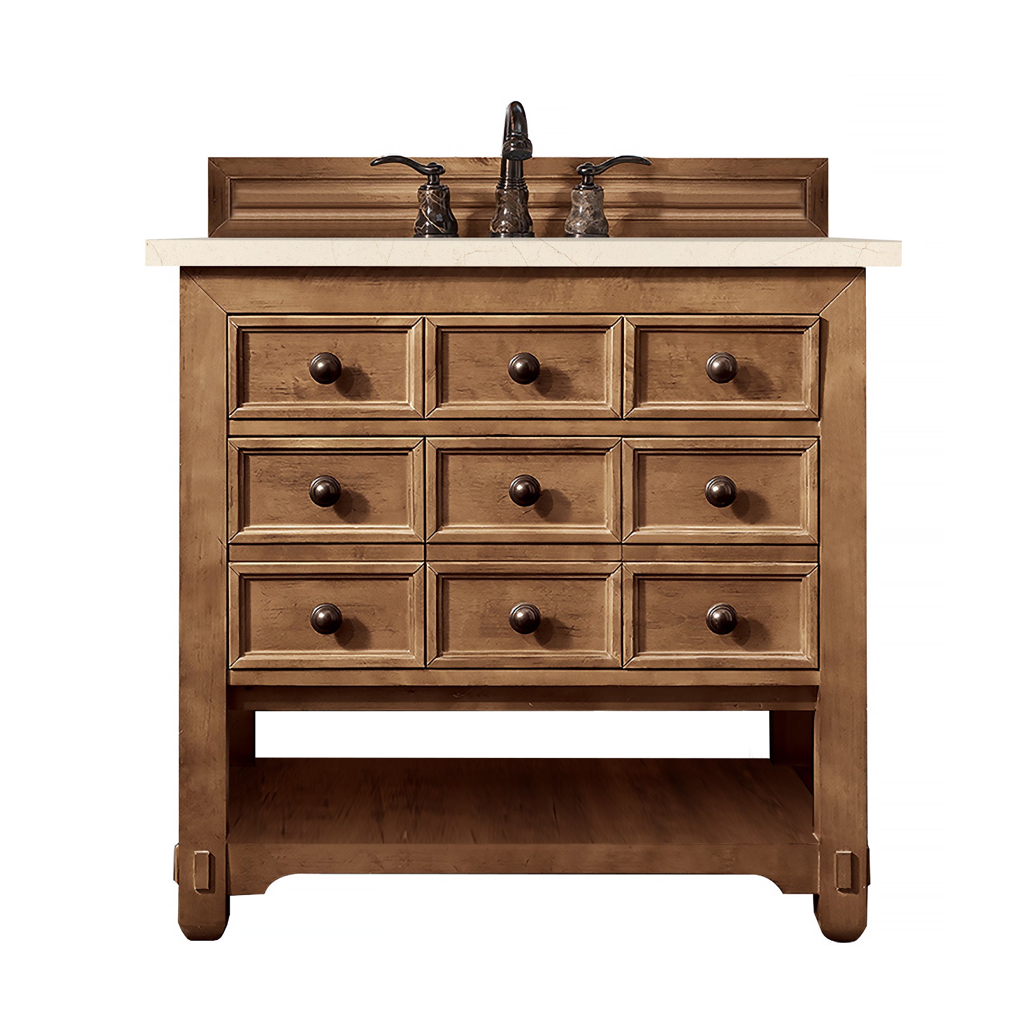 Malibu 36-Inch Single Bathroom Vanity with Honey Alder Wood & 3CM Eternal Marfil Quartz Countertop - Perfect for Modern Bathroom Remodeling and Home Upgrade