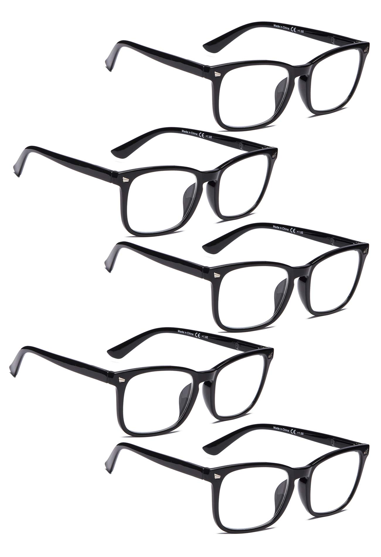 LUR Reading Glasses 5 Pack - Stylish Women's Readers with Case - Lightweight & Comfortable for Reading, Working, and Computer Use