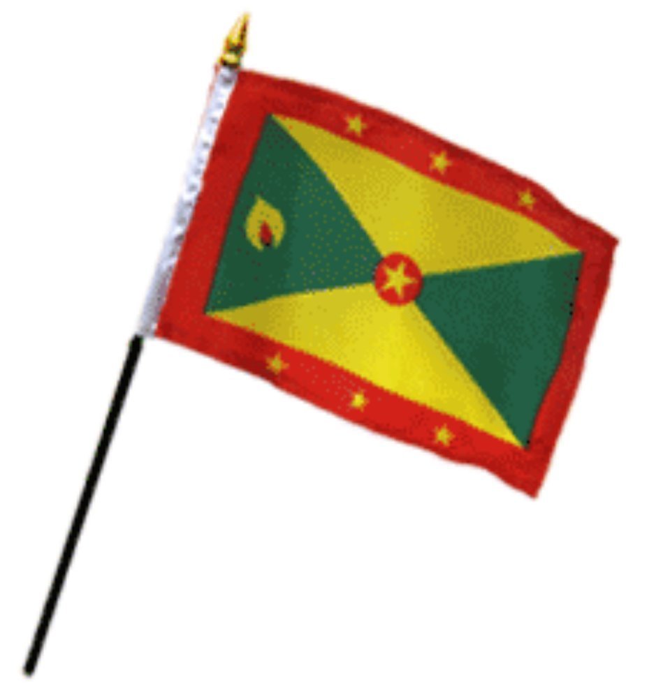Grenada 4x6 Inch Mini Desk Stick Flag - Set of 6 Small Handheld Flags Without Base - Perfect for Office Decor, School Projects & International Events