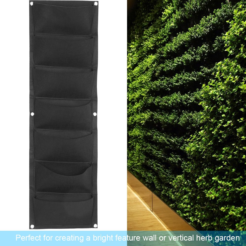 Wall Mounted Felt Vertical Garden Planter - 7 Pocket Hanging Flower Pot for Plants, Herbs & Succulents - Perfect for Balcony, Indoor Wall Decor & Small Space Gardening