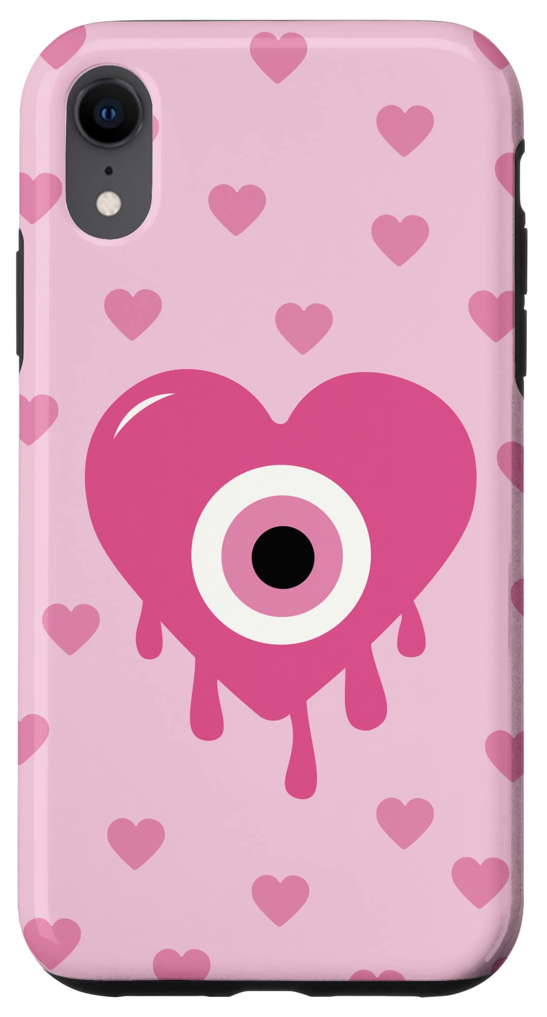 iPhone XR Case - Hot Pink Preppy Aesthetic with Evil Eye & Pastel Heart Design - Trendy Protective Cover for School, Work & Everyday Use