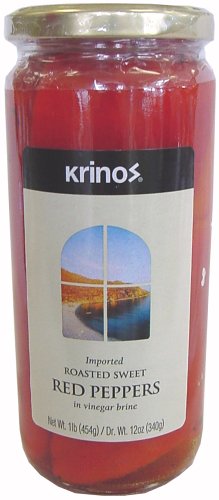 Krinos Roasted Sweet Red Peppers - Premium Imported Greek Peppers for Salads, Sandwiches & Mediterranean Recipes | Gluten-Free & Vegan Pantry Staple