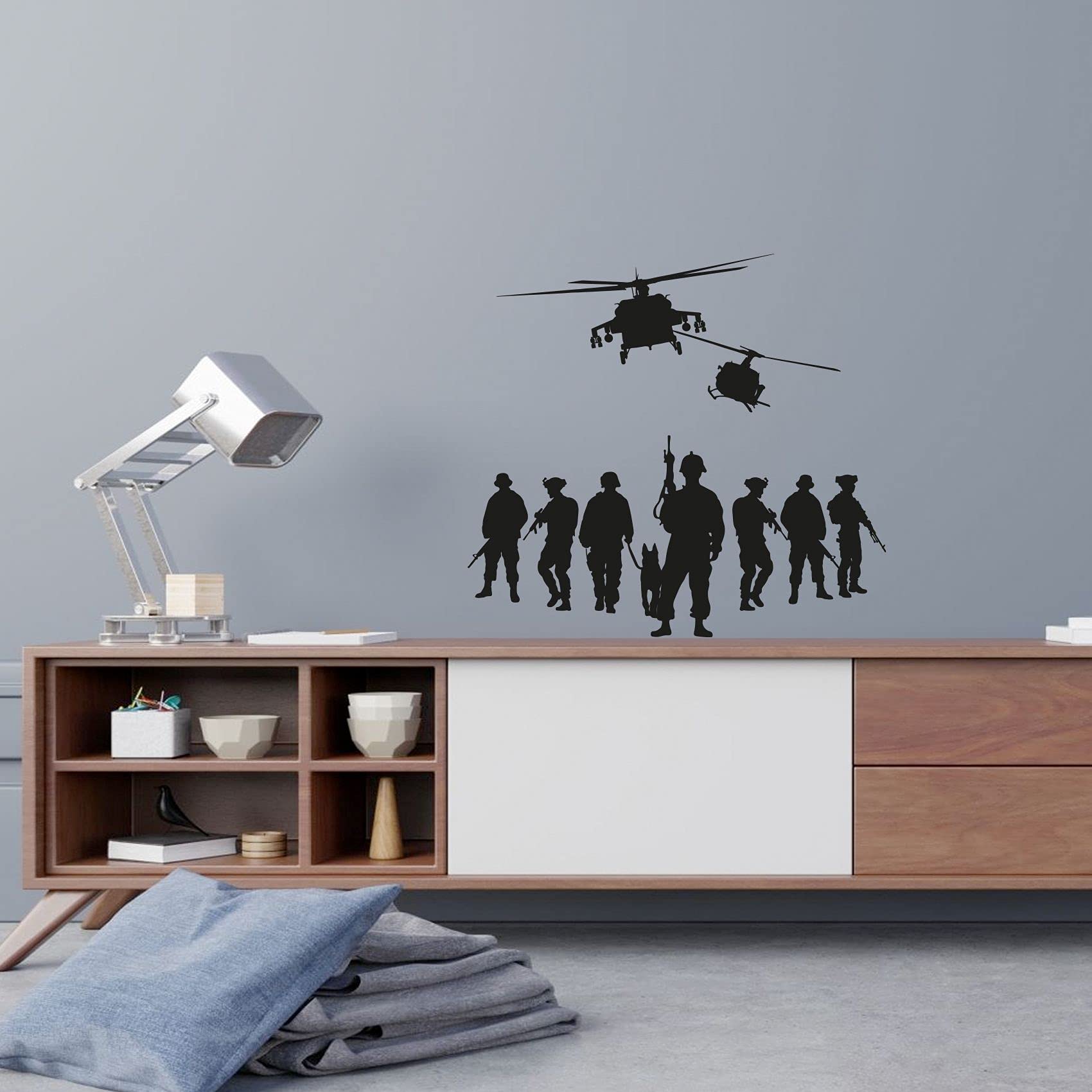 Military Helicopter Wall Decal - SWAT Army Soldier Vinyl Sticker for Boys & Girls Room Decor - 30x40 Inch - Perfect for Kids Bedroom, Playroom & Home Wall Art - Easy to Apply & Remove