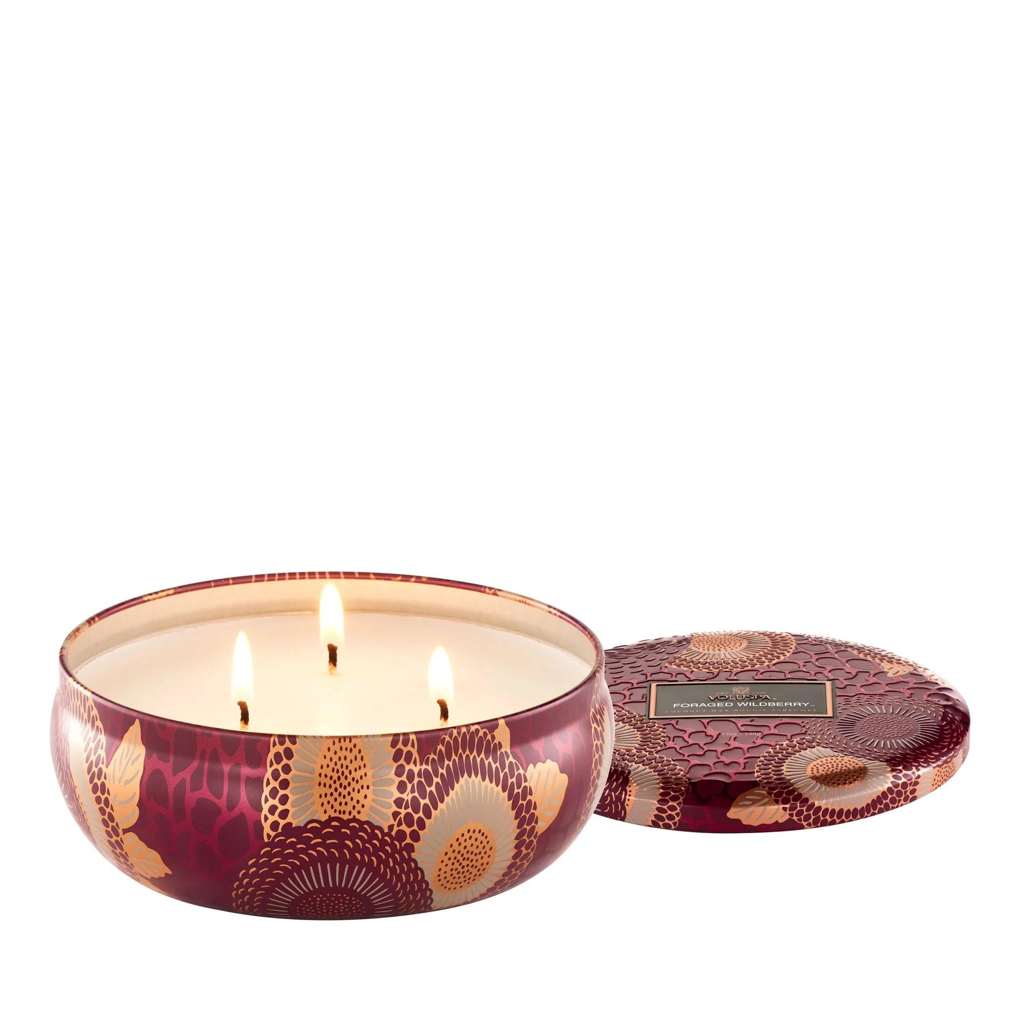 Foraged Wildberry Scented 3-Wick Soy Candle in Tin - Aromatherapy for Relaxation, Home Decor & Gift Ideas
