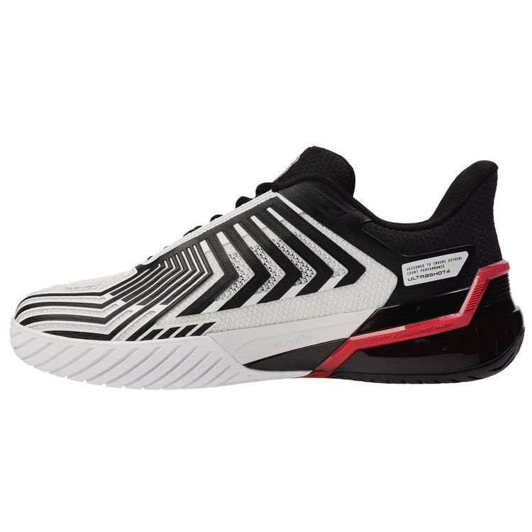 K Swiss Ultrashot 4 Men's Tennis Shoes - White/Black/Red (Model 4437 140) | Lightweight & Durable for Competitive Play & Casual Wear