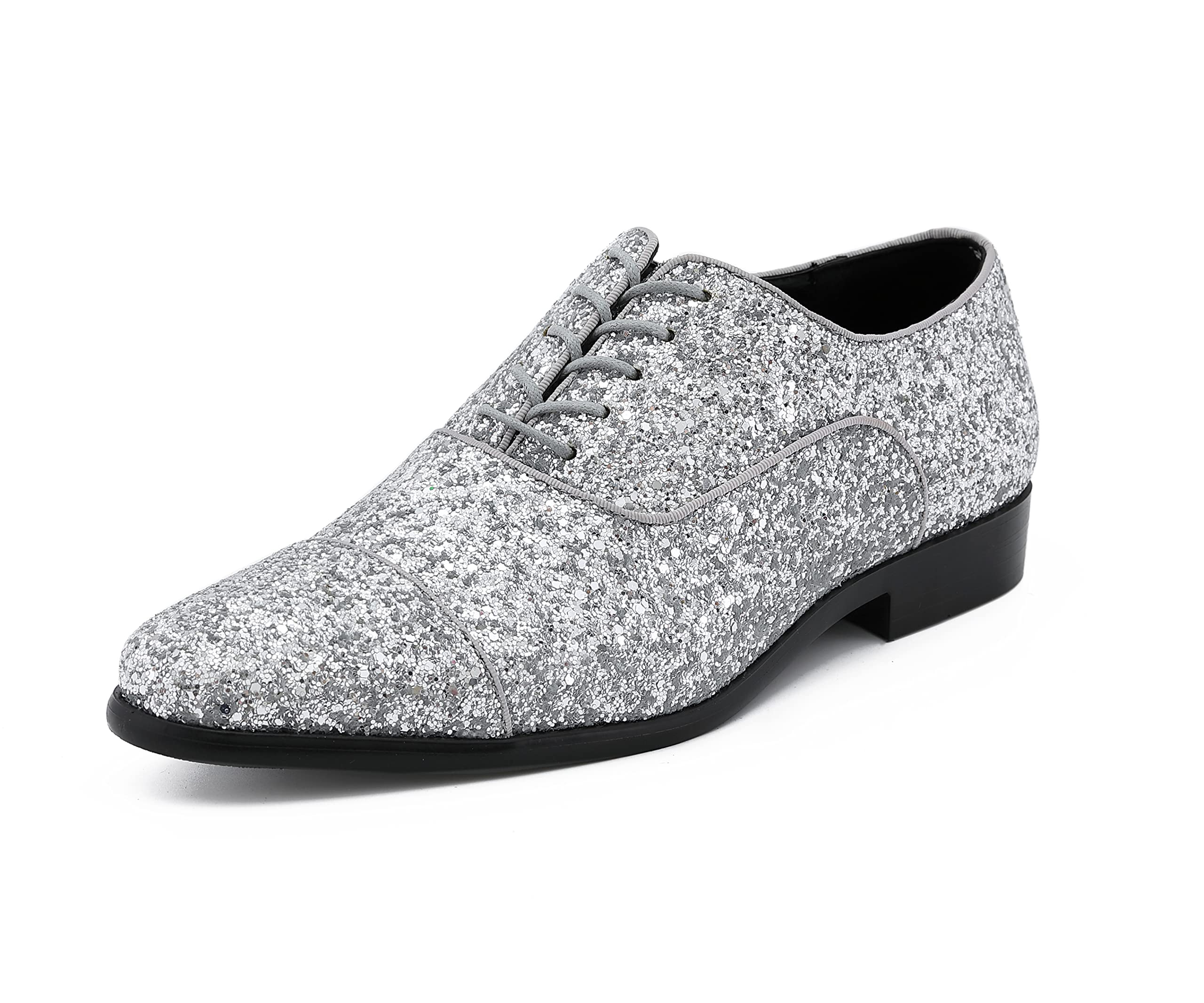 Amali Barnes Men's Sparkly Glitter Dress Shoes | Tuxedo Slip-On Loafers for Formal Events & Weddings | Runs Large (Size Down 1/2) | Comfortable Party & Evening Wear
