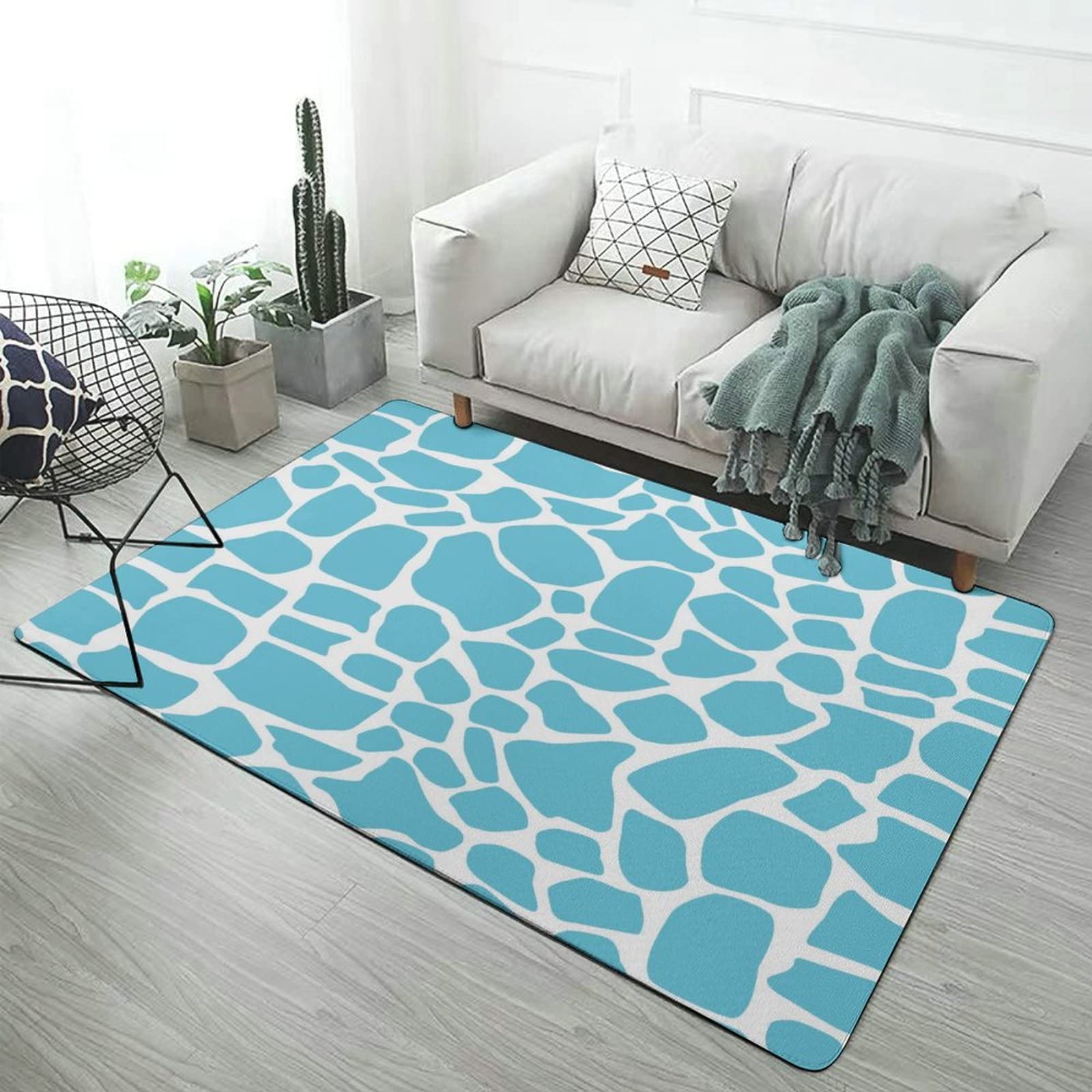 Soft Giraffe Print Animal Skin Texture Rug - Non-Slip Foldable Area Carpet for Kids Room, Nursery, Playroom & Living Room Decor - 5ft x 6.5ft - Perfect for Playtime, Nap Time & Cozy Floor Seating