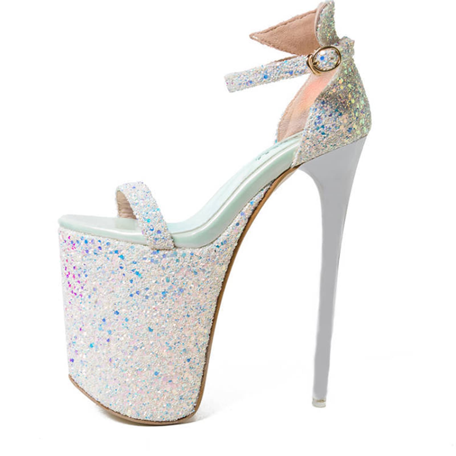 Sexy Women's Nightclub Fetish Stripper Shoes - Open Toe Platform Ankle Strap Sandals with Buckle & Stiletto Heels for Dancing, Cosplay & Adult Entertainment