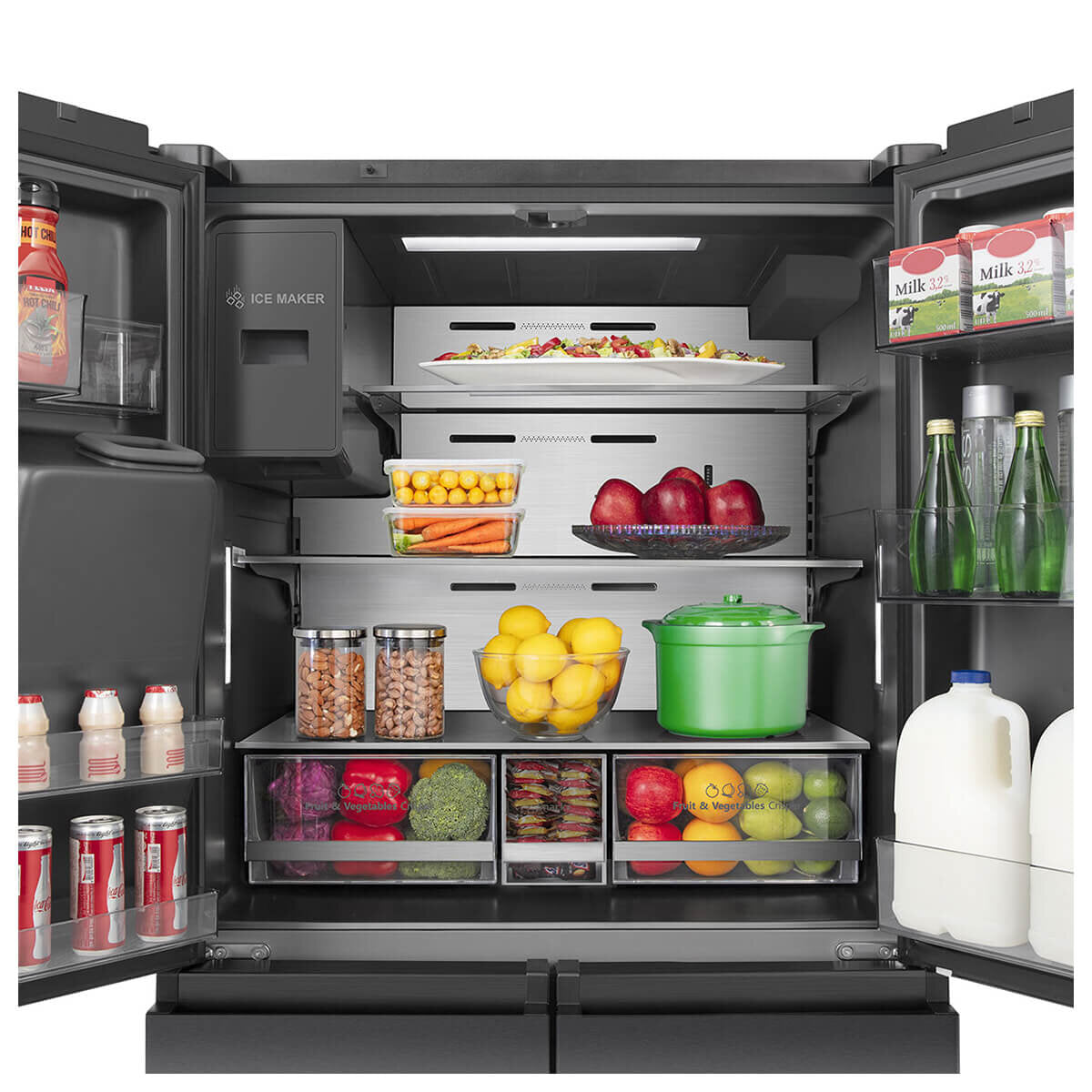 Hisense 585L PureFlat Eclipse Refrigerator - Dark Stainless Steel HRCD586TBWB - Large Capacity French Door Fridge for Modern Kitchen & Family Use