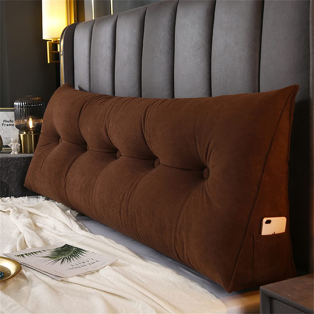 Large Triangular Reading Wedge Pillow - 39inch/100cm Bed Rest Headboard Cushion for Twin, Full, Queen & King Size Beds - Perfect for Reading, Watching TV, or Lounging in Bed - Brown
