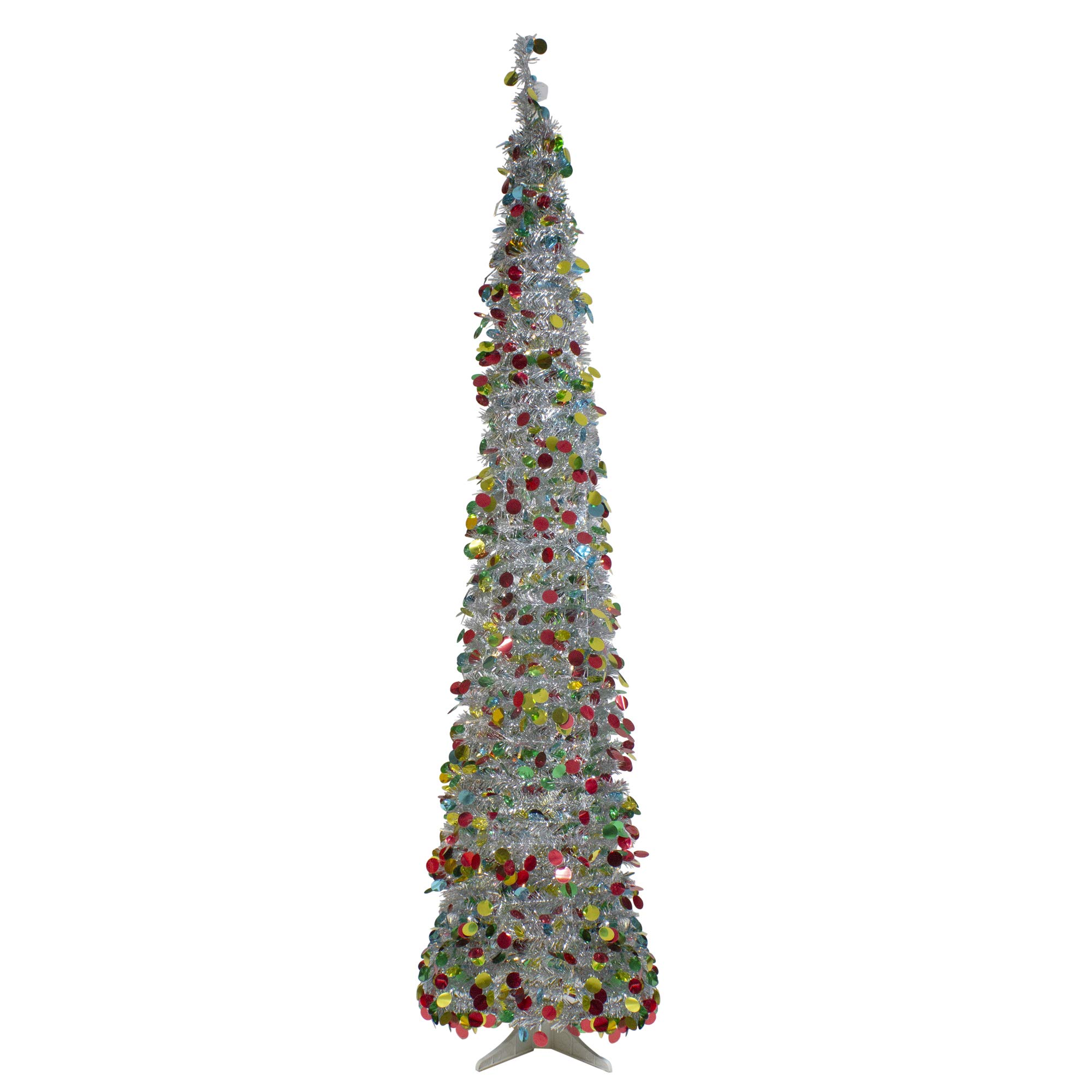 Northlight 6 Foot Pre-Lit Silver Tinsel Artificial Pop-Up Christmas Tree with 300 Warm White LED Lights - Perfect for Home, Office & Holiday Party Decorations