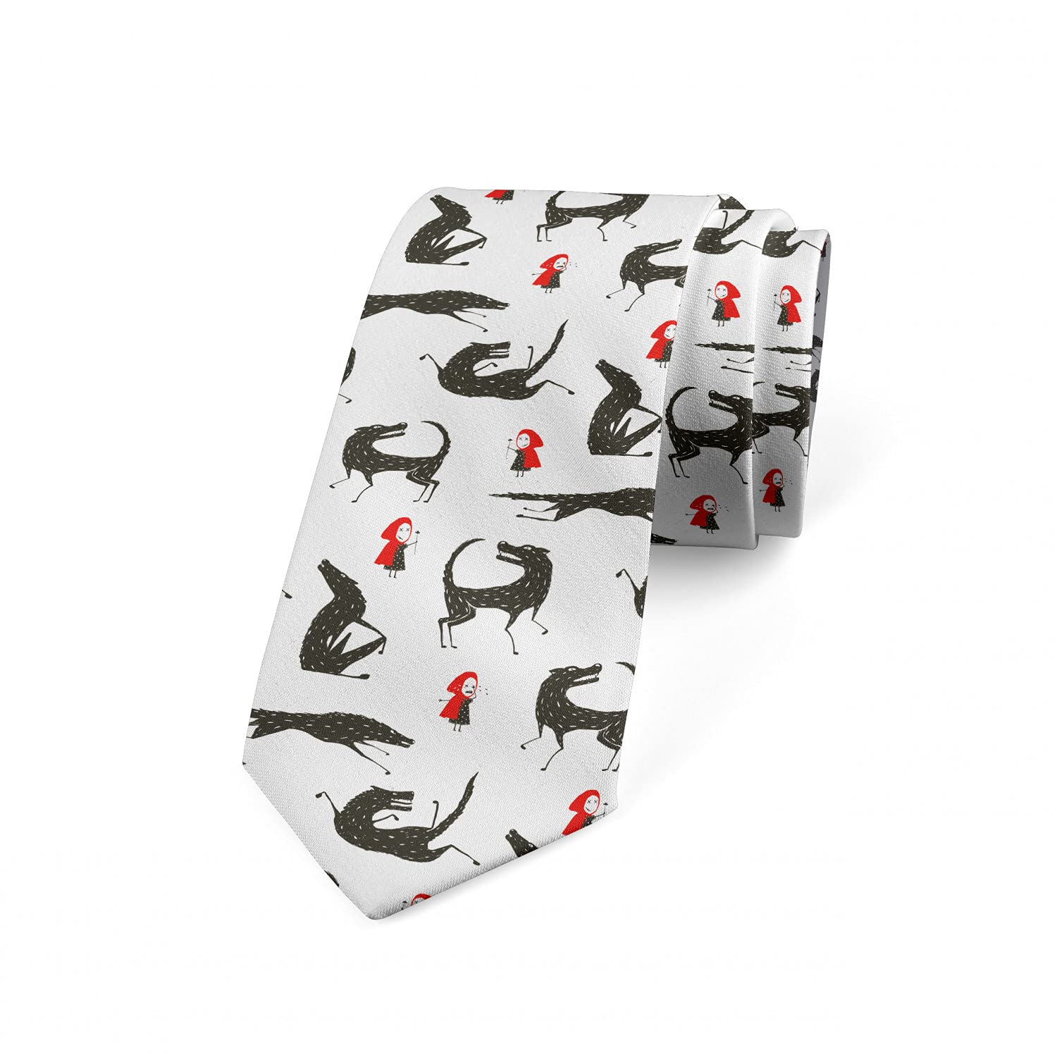 Ambesonne Little Red Riding Hood Necktie - 3.7 Inch Red Black White Silk Tie for Men - Perfect for Business, Weddings & Formal Occasions