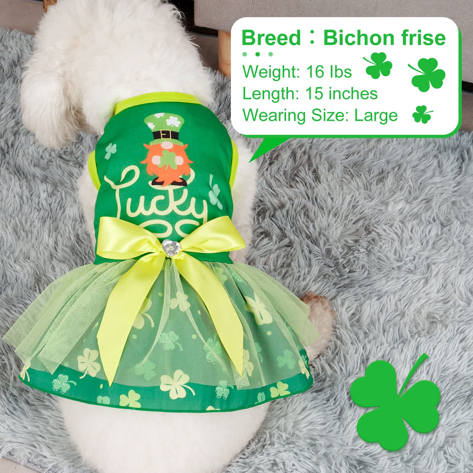 Lucky Shamrock Tulle Dog Dress with Bowtie - St. Patrick's Day Pet Costume for Small Dogs | Green Holiday Outfit for Puppies & Festive Occasions