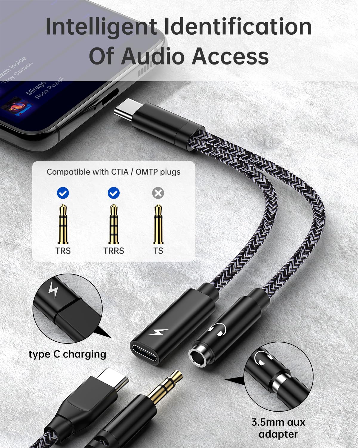 2-in-1 USB C to 3.5mm Headphone Jack Adapter with 60W PD Fast Charging - Compatible with iPhone 15 Pro Max/Plus/Pro, Galaxy S23/S22/S21/A Series - Perfect for Music Listening & Simultaneous Charging