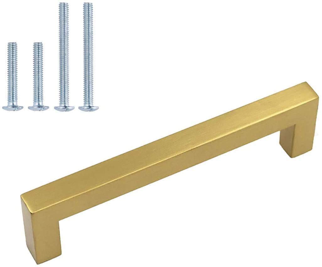 45-Pack Gold Cabinet Handles - 5 Inch (128mm) Hole Centers, Brushed Brass Drawer Pulls for Kitchen Cabinets & Furniture - Durable Cabinet Hardware for Home & Office Use