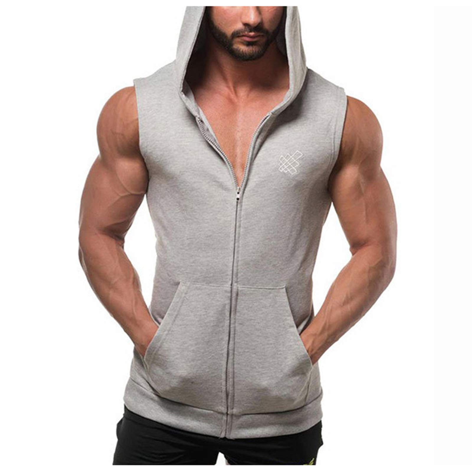 LOSIBUDSA Men's Zip Up Workout Tank Top - Bodybuilding Muscle Cut Sleeveless Gym Hoodie for Weightlifting & Training | Perfect for Gym, Running & Athletic Performance