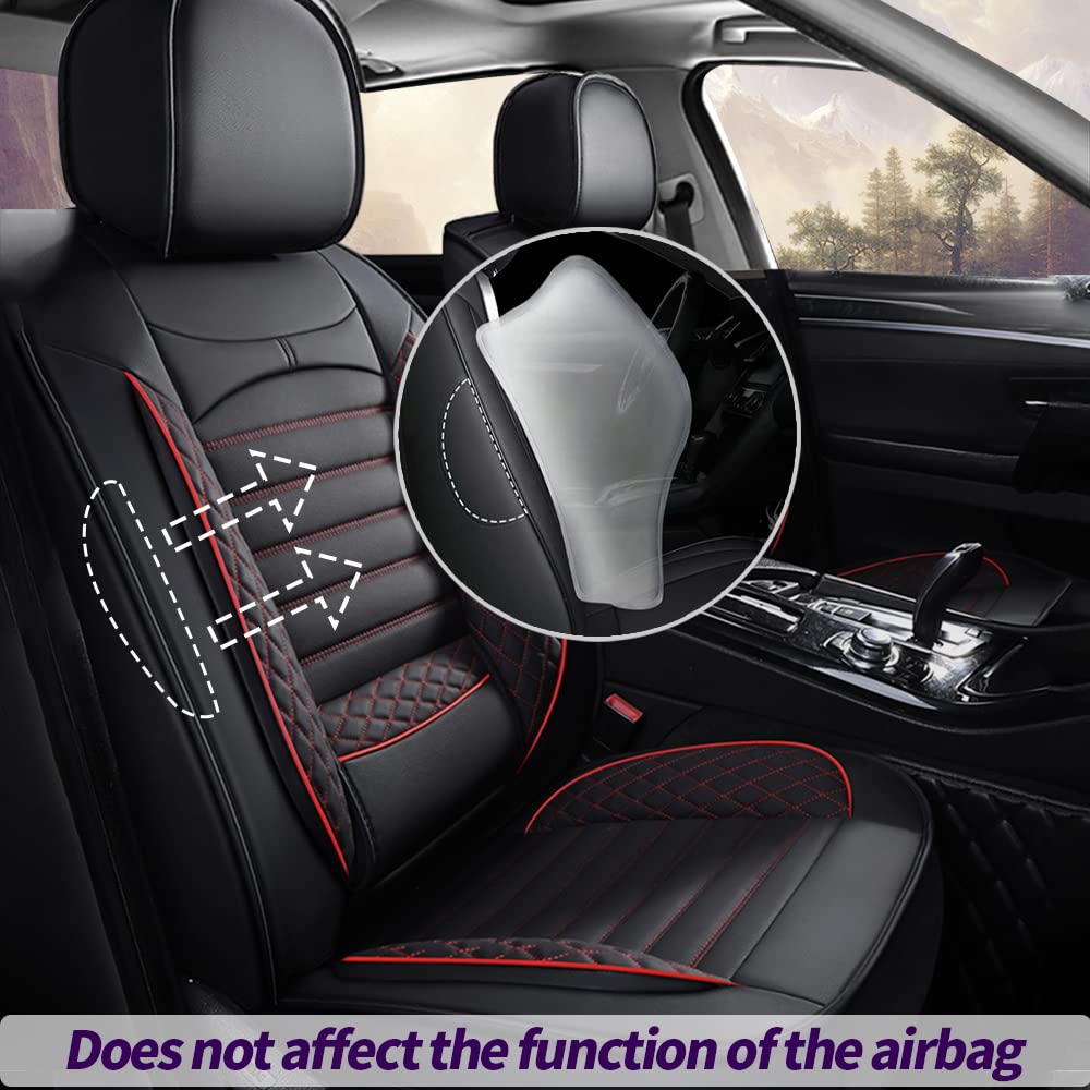 **Universal Waterproof Leather Car Seat Covers Full Set - Fits Most Sedans, SUVs & Vehicles (Black & Red) - Durable Protection for Daily Commute, Road Trips & Family Travel**