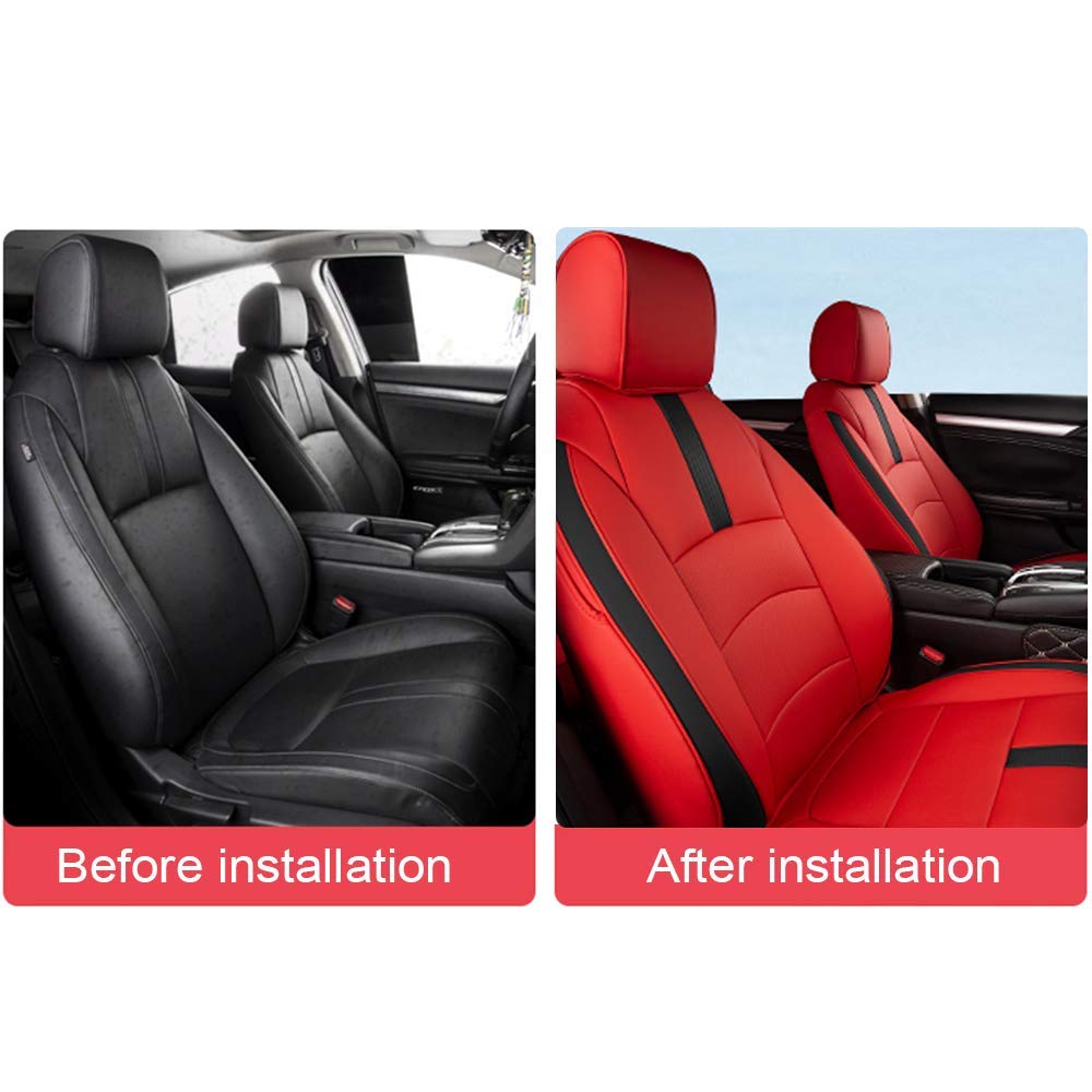 Custom Full Set Leather Seat Covers for Ford Mustang 2015-2019 - Red & Black Car Seat Protectors | Perfect for Daily Driving, Road Trips & Car Shows
