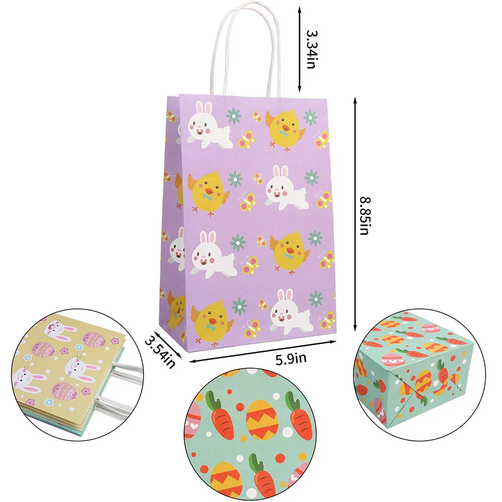 CCINEE 12PCS Easter Gift Bags - Bunny Kraft Paper Treat Bags with Handles for Egg, Chick & Candy | Kids Party Favors, Easter Basket Stuffers & Holiday Gift Wrapping | Perfect for Classroom Treats, Birthday Parties & Spring Celebrations