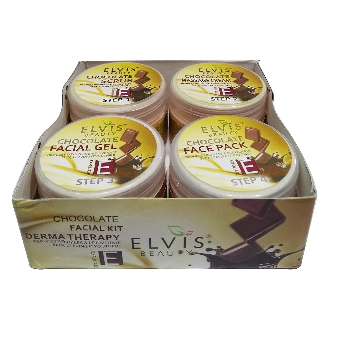 ELVIS BEAUTY Chocolate Facial Kit - 4 x 50g Derma Therapy for Glowing Skin | At-Home Spa Treatment for Relaxation & Skin Rejuvenation