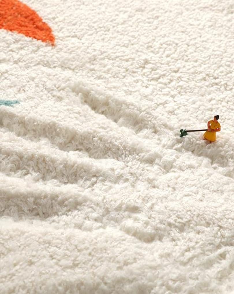 Orange Gold Round Area Rugs - Modern Abstract Striped Faux Wool Shag Plush Circle Carpet for Living Room, Bedroom, Kitchen & Playroom | Soft Large 7ft Rug for Beside Bed, Sofa & Chair | Perfect for Cozy Home Decor & Kids Play Area