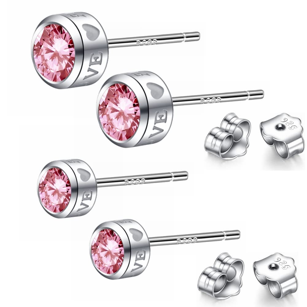 Hopply 925 Sterling Silver Stud Earrings Set for Women & Girls - 2 Pairs Hypoallergenic 5A Cubic Zirconia Cartilage & Helix Earrings - 4mm & 5mm Sleeper Studs Jewelry - Perfect for Daily Wear, Gifts & Special Occasions