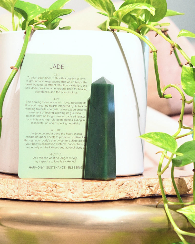 Natural Green Jade Obelisk Stone - Feng Shui Decor, Healing Crystal, Meditation & Home Office Decoration | Perfect for Spiritual Healing, Energy Cleansing & Zen Space Design