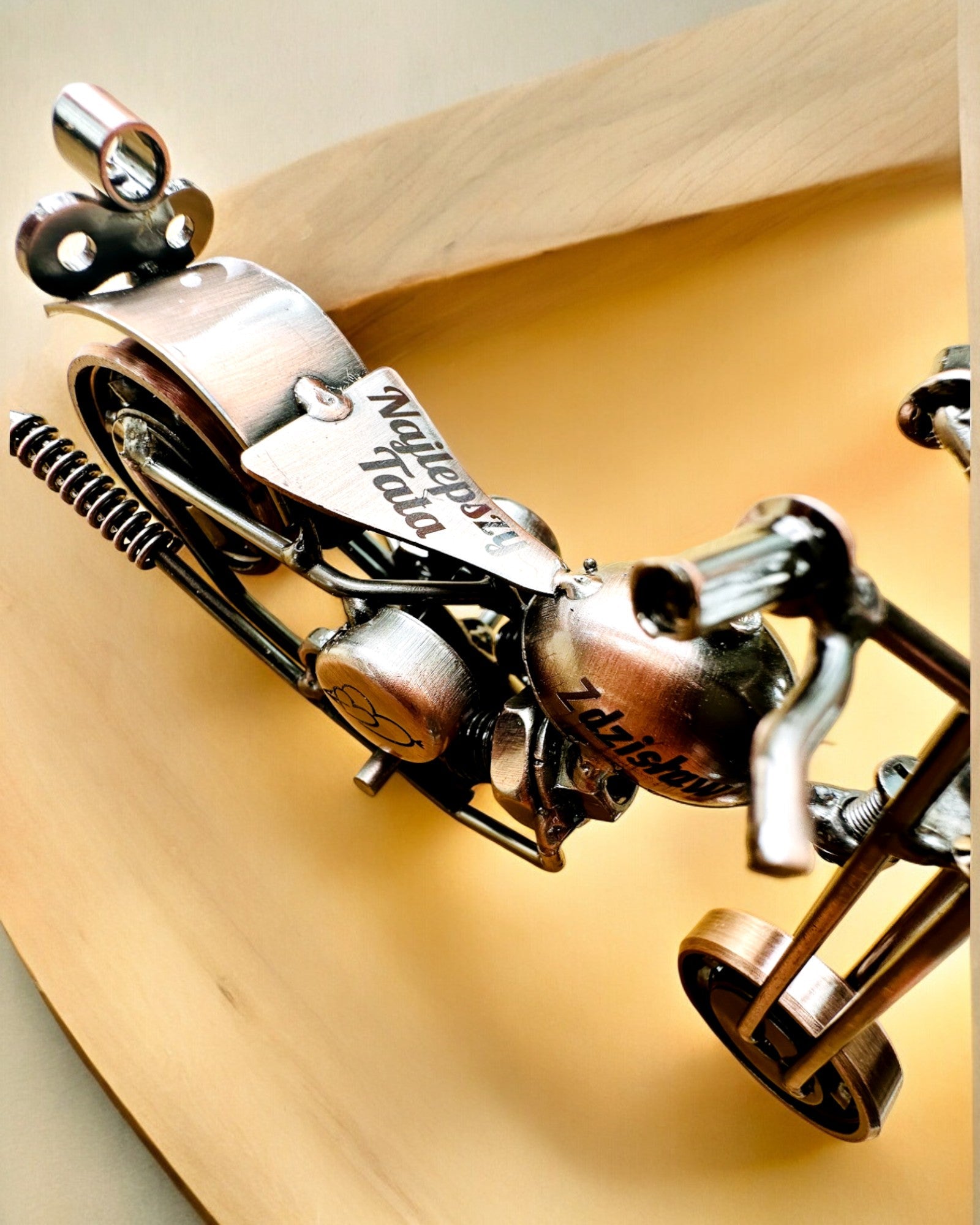 Handmade Iron Motorcycle Model - Custom Chopper Bike with Engraving | Unique Gift for Bikers, Home Decor & Man Cave Display