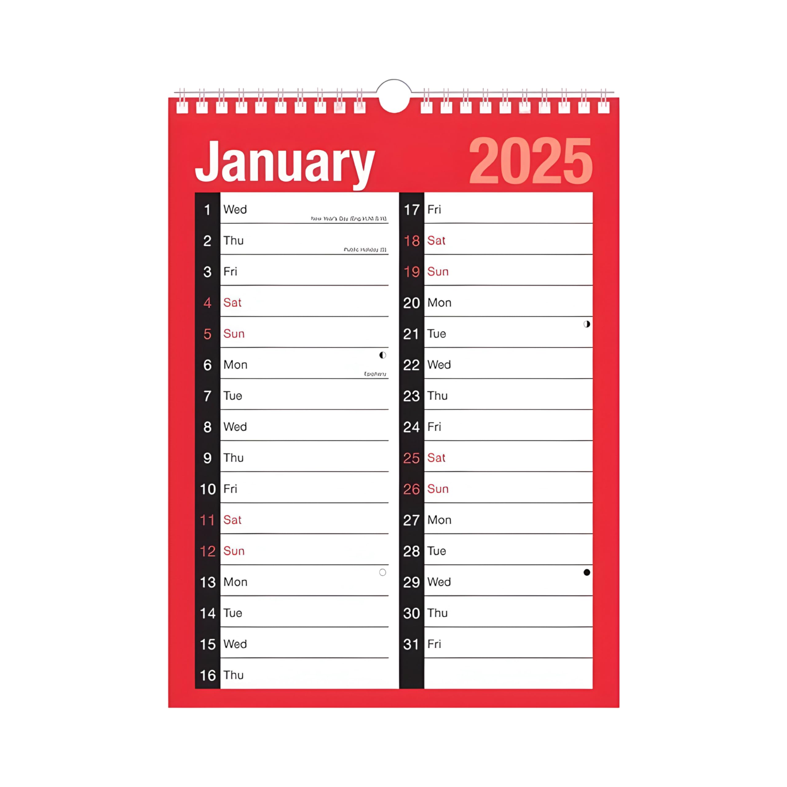 ZYBUX 2025 Spiral Bound Wall Calendar Planner - A4 2-Column Design with Holidays & Notable Dates | Perfect for Home, Office, School & Business Planning | Durable Organizer for Year-Round Scheduling