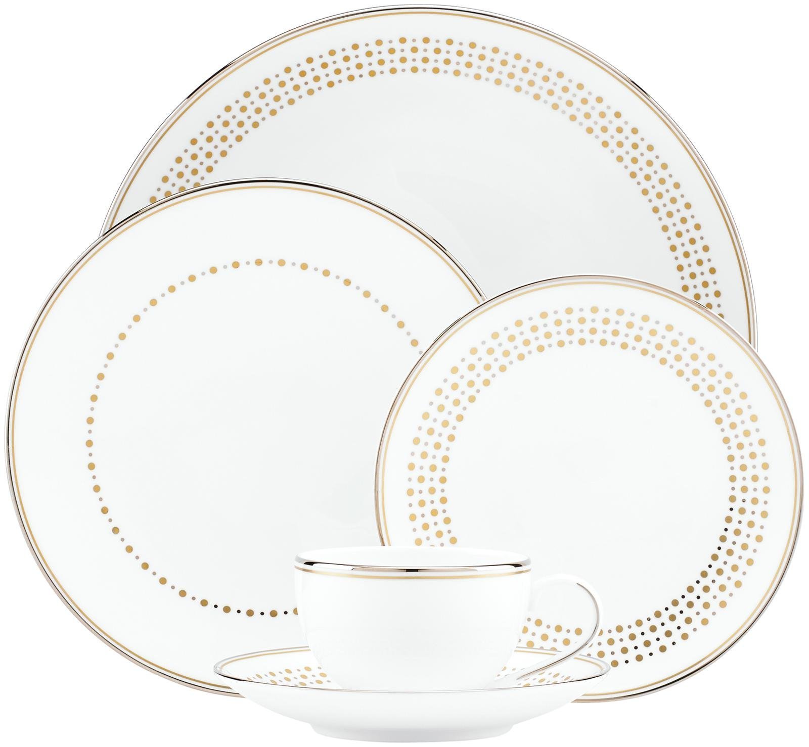 Kate Spade New York Richmont Road 5-Piece Dinnerware Set - Elegant White Bone China with Platinum & Gold Accents | Formal Dining, Wedding Registry & Luxury Table Setting