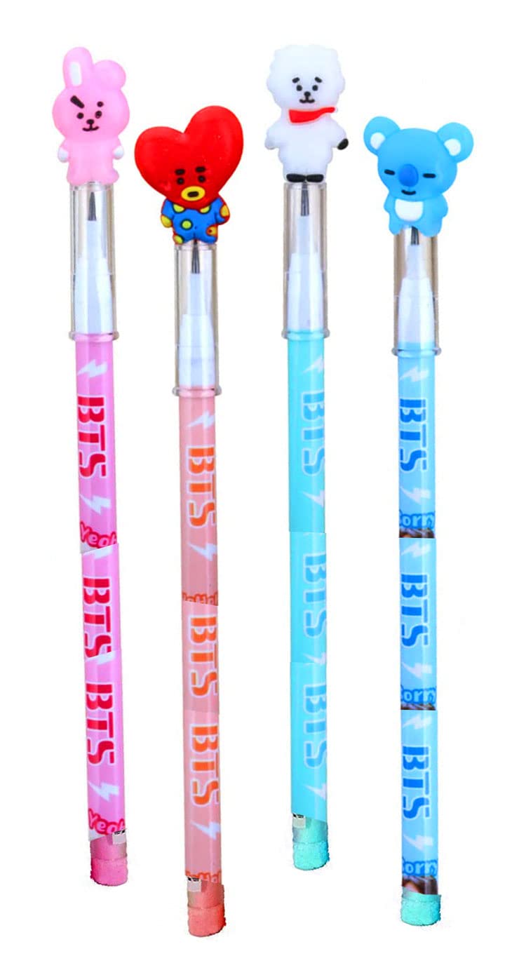 BTS Army Stationery Set for Kids - 7pcs BT-21 A6 Notebook Diary, Fur Pencil Case, Pen, Pencils & Eraser - Perfect for School, Study & K-Pop Fans (Blue)