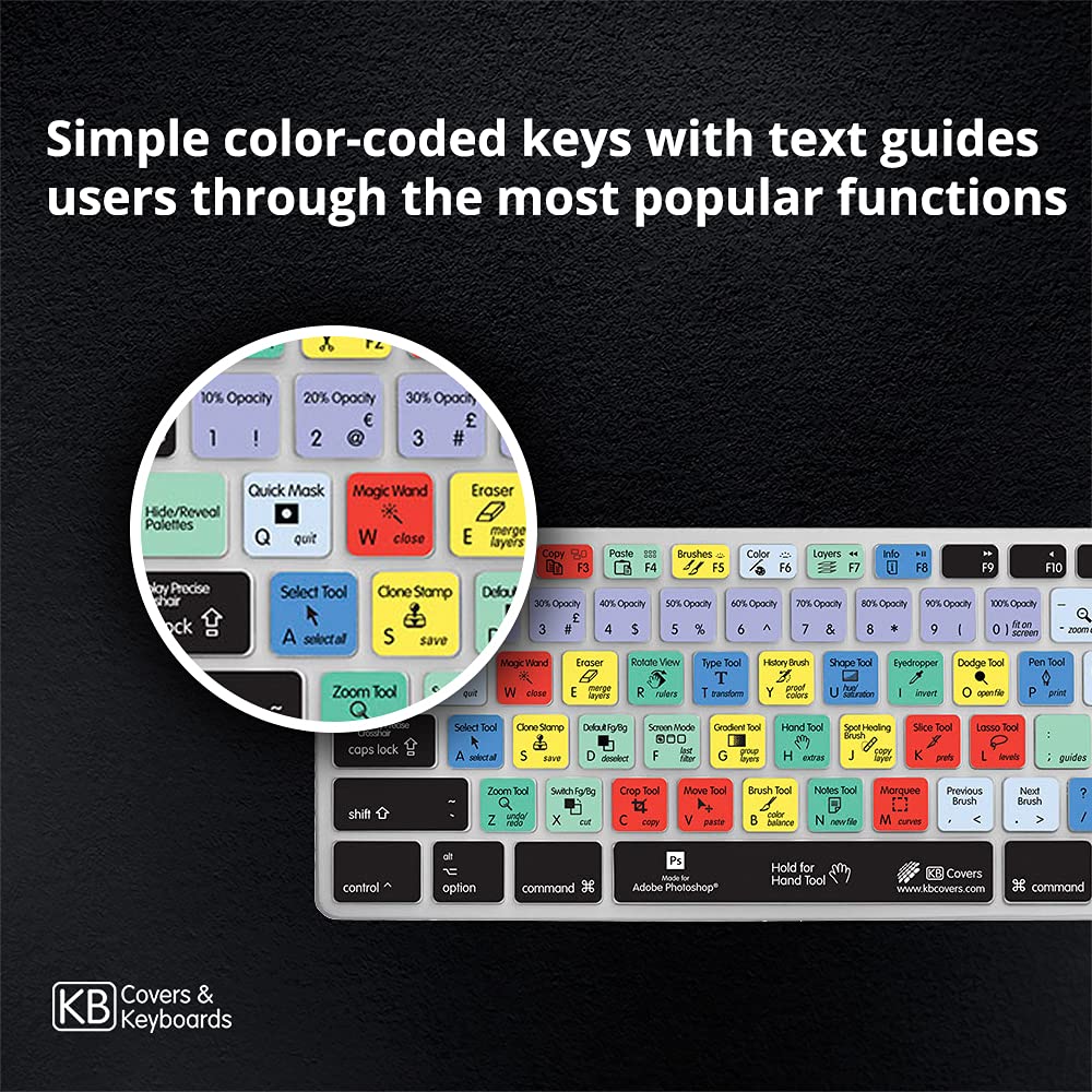 KB Covers for Photoshop | Shortcut Keyboard Skin for 13” MacBook Pro 2016+ & 12” MacBook 2015+ | Ultra Thin, Dustproof, Waterproof & Dirt-Resistant | Perfect for Graphic Designers & Photo Editors