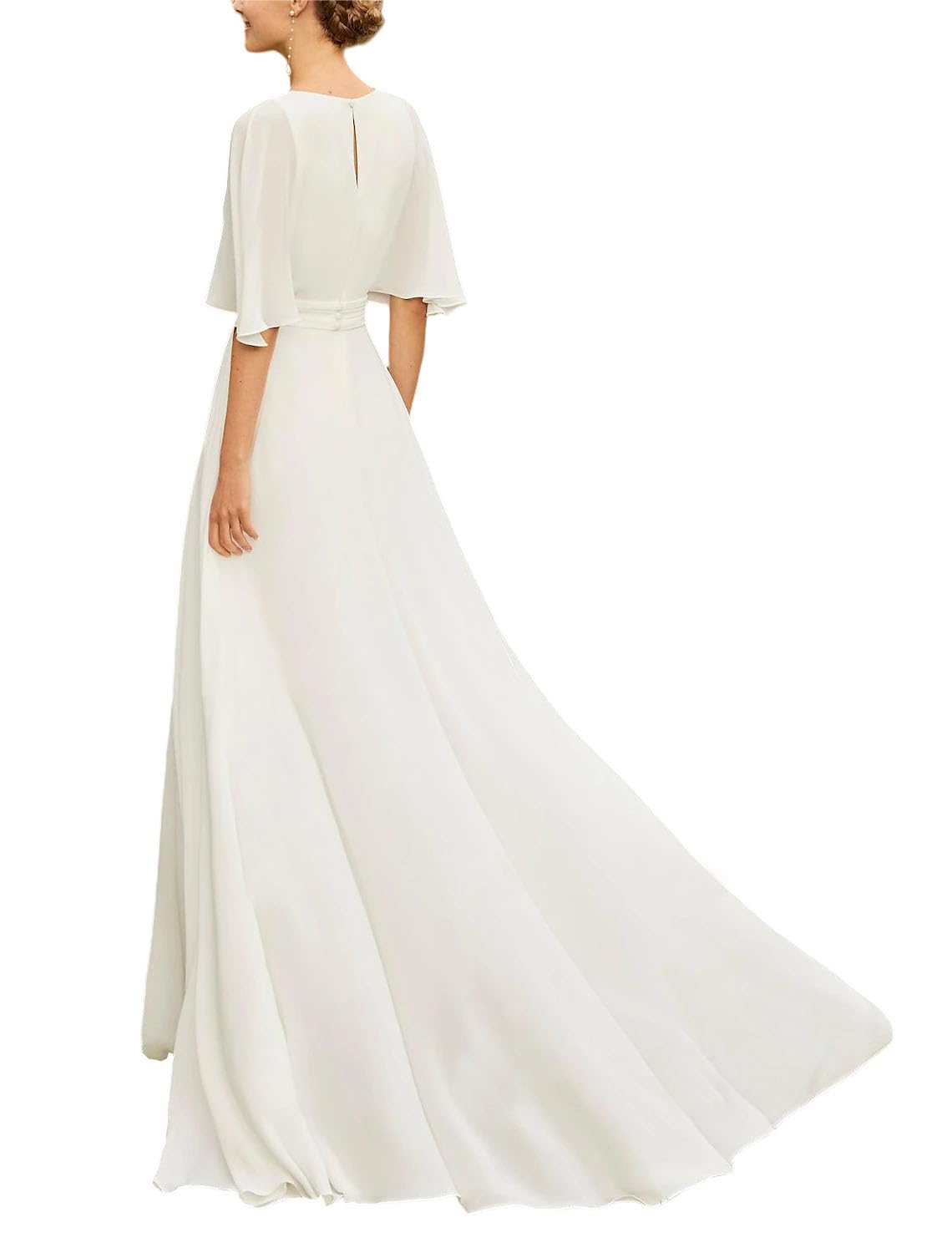 Lyhias Elegant Two-Piece Jumpsuit Wedding Dress | V-Neck Court Train Bridal Gown with Half Sleeves | Perfect for 2024 Weddings, Receptions & Formal Events