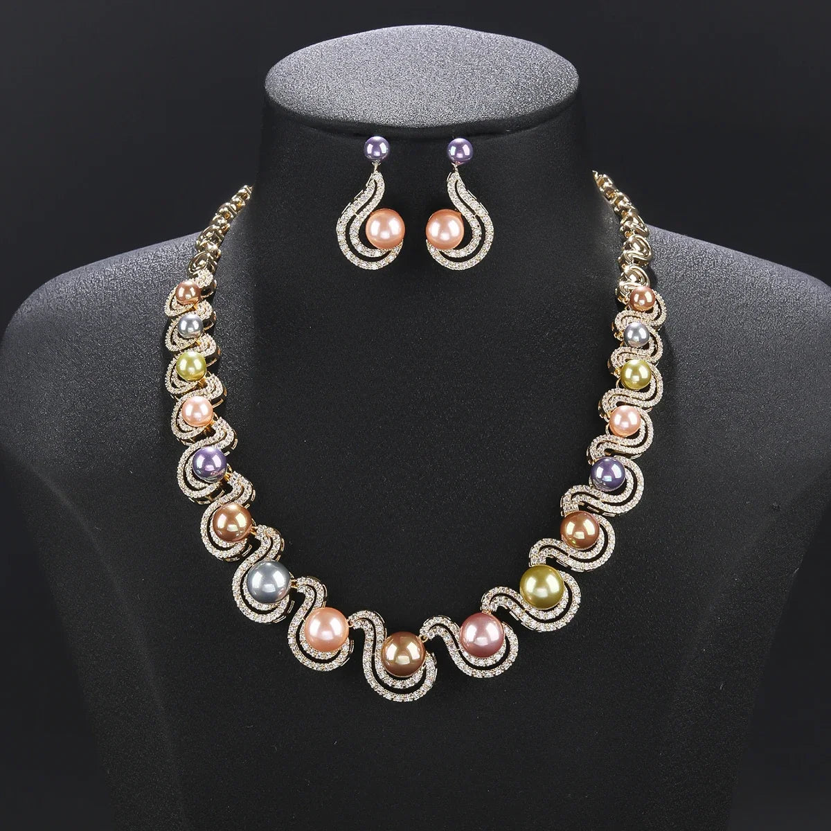 Luxury White Pearl Necklace & Earrings Set with Cubic Zirconia - Elegant Bridal Jewelry for Weddings, Parties & Special Occasions - Women's Fashion Jewelry CN11356