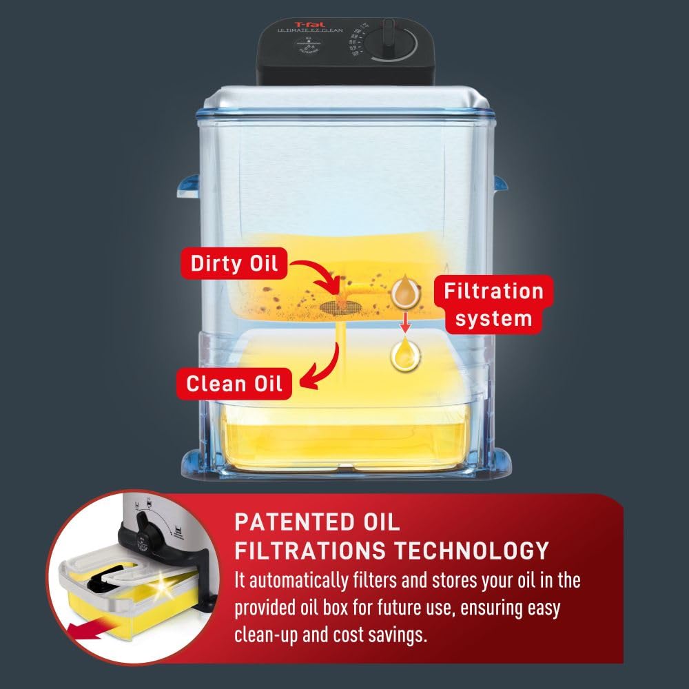 T-fal 3.5L Deep Fryer with Oil Filtration System - 1700W Stainless Steel Electric Fryer, Dishwasher Safe Parts, Digital Timer & Adjustable Temperature Control for Perfect Golden Crispy Results - Ideal for Home Kitchen, Restaurants & Fast Food Businesses