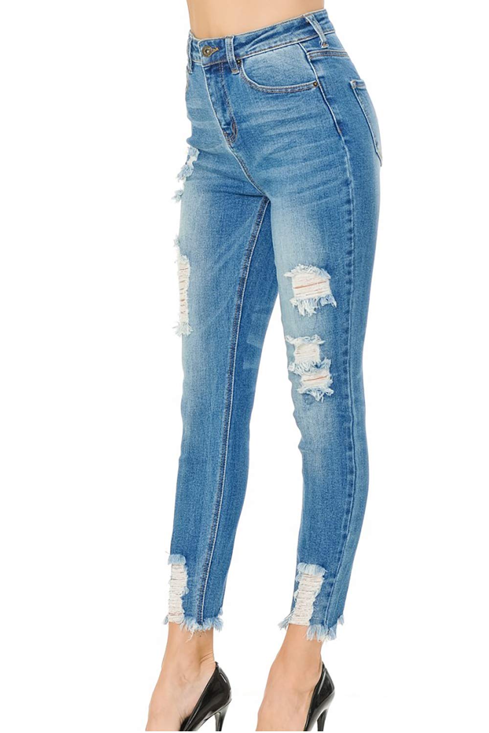 Vintage-Inspired Women's WAX JEAN Skinny Ankle Jeans with Distressed Hem - Perfect for Casual Outfits, Date Nights & Street Style Fashion